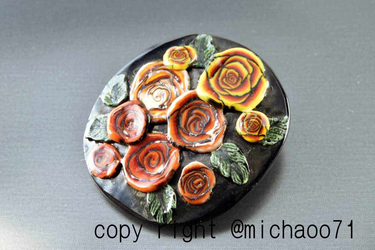 3種の赤い薔薇 アートガラスのジュエリー red rose ペンダントトップ(10743-489cr)作家物一点物拍卖