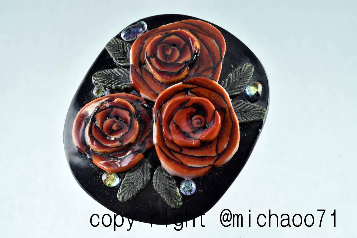 創作トンボ玉  赤い薔薇 アートガラスのジュエリー red rose ペンダントトップ(10744-489)拍卖