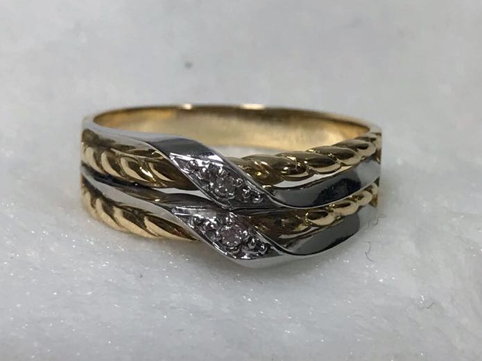 15.5号 k18 pt900 コンビ ダイヤ 付き デザイン リング 18金 プラチナ 指輪 中古拍卖