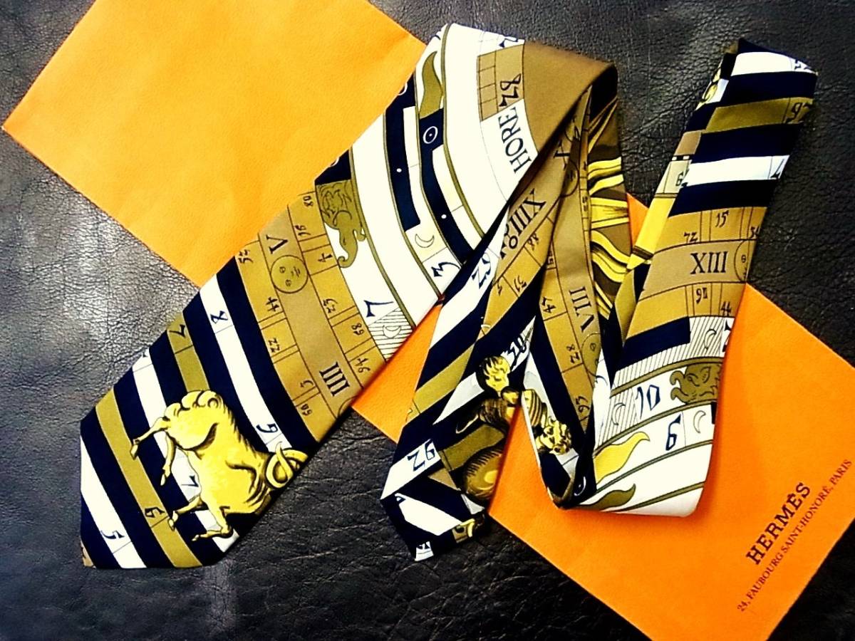 bvr5513♪良品♪最高級エルメス-パリス「星座」【入手困難スカーフ柄】ネクタイ★拍卖
