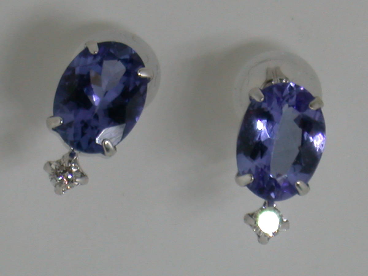 k18W 天然タンザナイト 天然ダイヤピアス拍卖