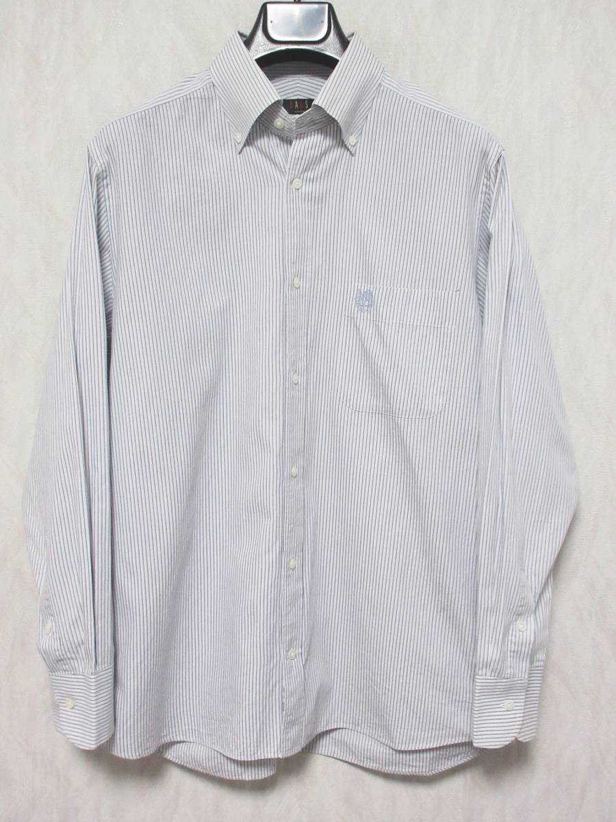 DAKS ダックス ボタンダウン シャツ ストライプ 長袖 刺繍 メンズ M 白 グレー系 irmri yg3735拍卖