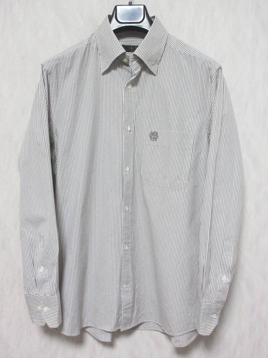 DAKS ダックス ボタンダウン シャツ ストライプ 長袖 刺繍 メンズ M 白 グレー系 irmri yg3750拍卖
