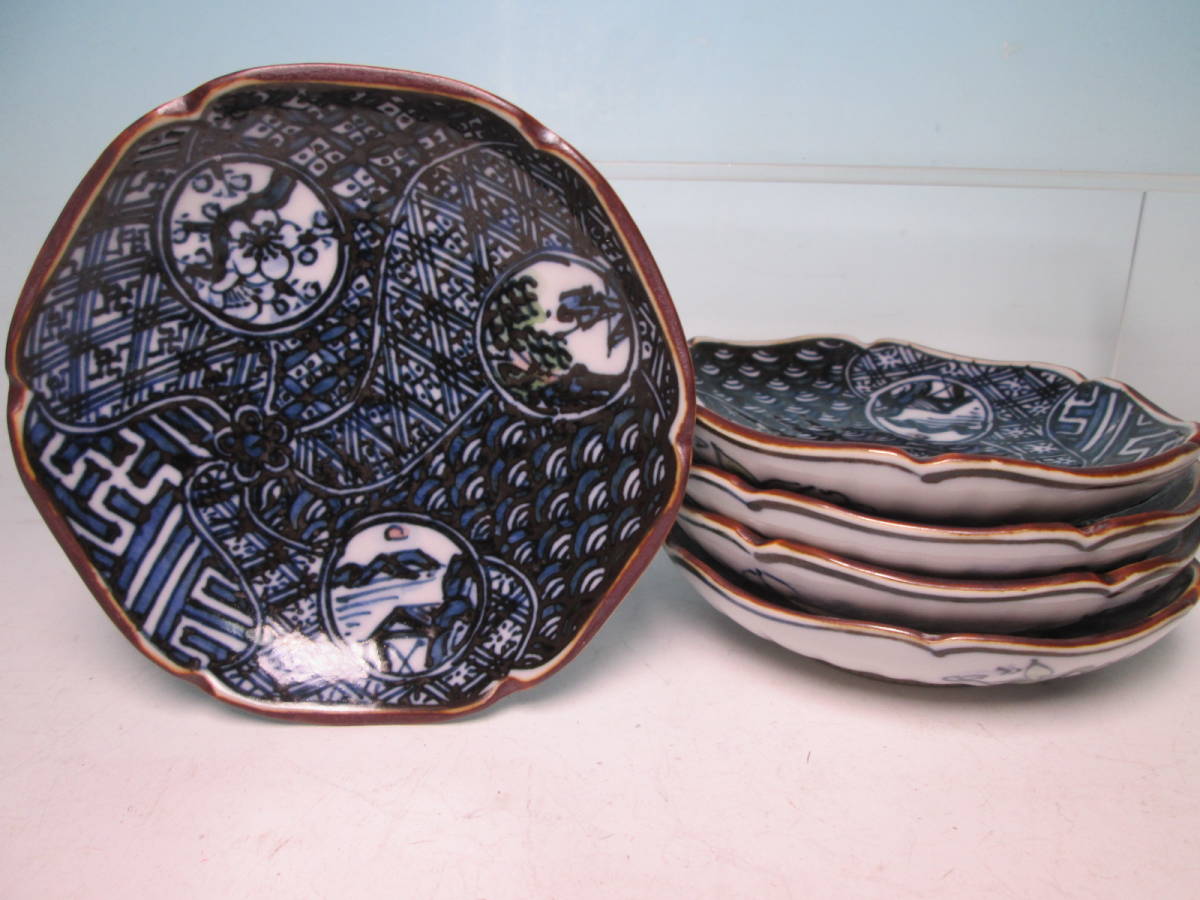 ☆ 平安 陶工 こいし陶斉 祥瑞 10,2cm 小皿 5枚 豆皿 料理屋さんの器 他多数出品中拍卖