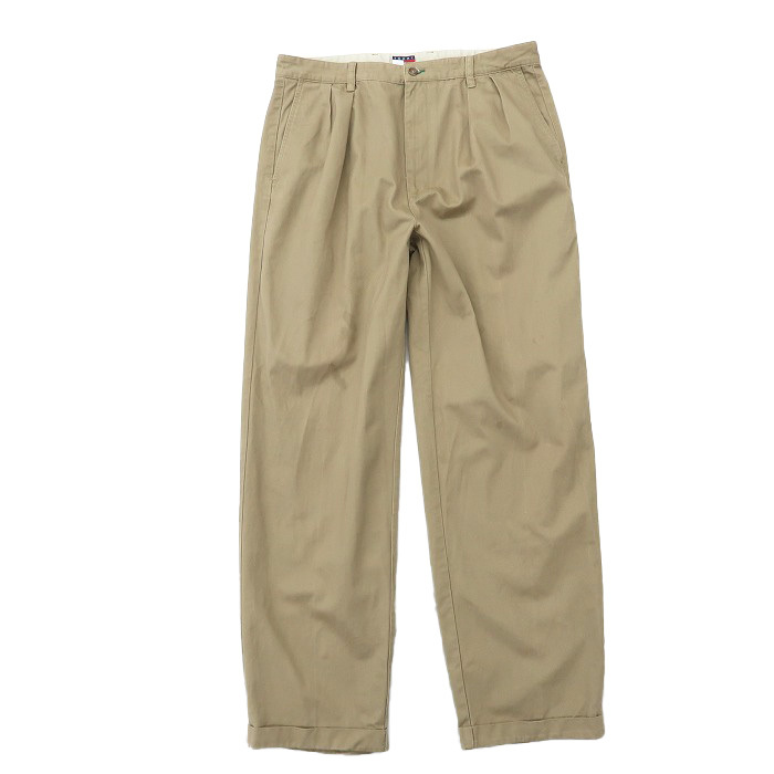 古着 TOMMY トミーヒルフィガー チノパンツ ツータック イエローベージュ サイズ表記:W36L34 gd67592拍卖