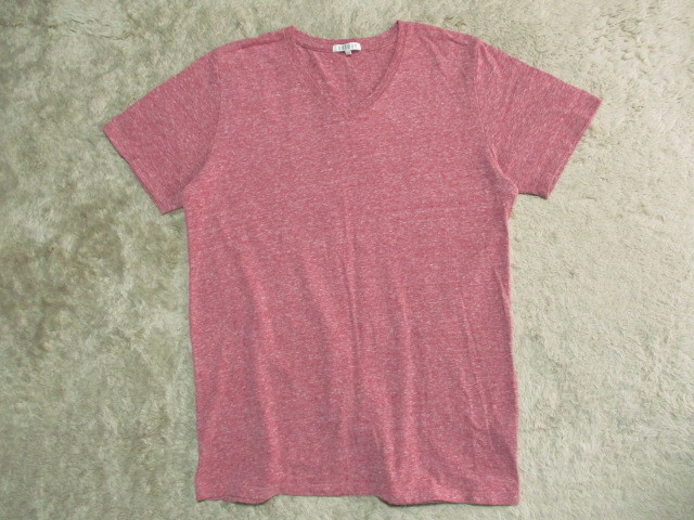メンズ BROWNY 無地 Vネック 半袖Tシャツ ボルドー L拍卖