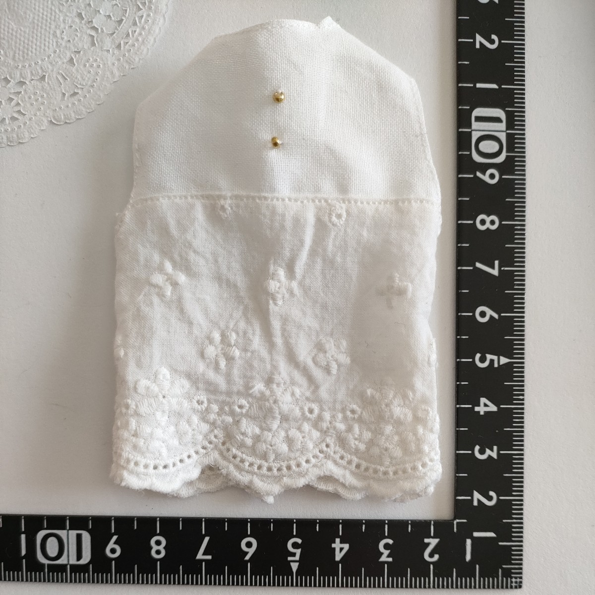 tia*゜☆ドール用 白 ホワイト 刺繍レース 切り替え トップス ノースリーブ タミーちゃん サイズ拍卖