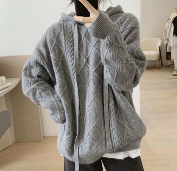 PYD2337★M-XLサイズ♪秋冬き おしゃれ 長袖 ニットトルーズ ニットセ カジュアル フード付ーター ップス ゆったり 仕事 大人 通勤拍卖