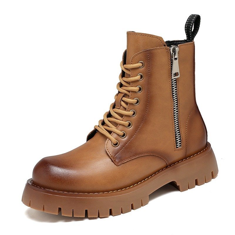 ZPT113★新品メンズ ブーツ ショートブーツ 革靴 レーシングブーツ シークレットシューズ サイドジップ ワークブーツ ブラウン 26cm拍卖