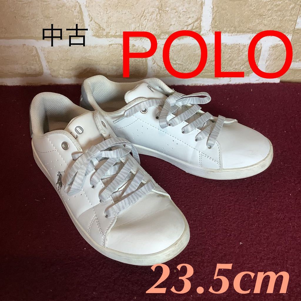 【売り切り!送料無料!】A-305 POLO!スニーカー!白!ホワイト!23.5cm!普段履き!ウォーキング!通勤通学!中古!拍卖