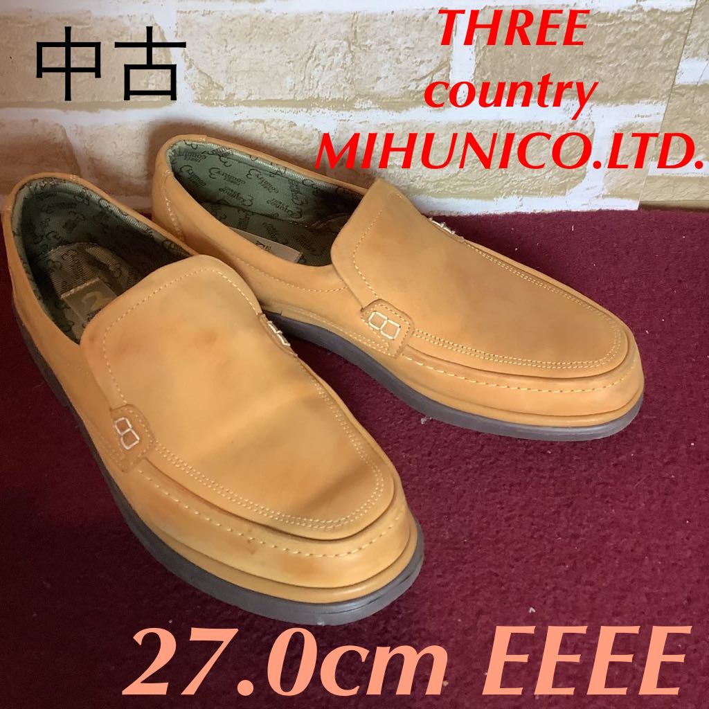 【売り切り!送料無料!】A-305 THREE COUNTRY!コンフォートシューズ!キャメル!27.0cm EEEE!スリッポン!ビジネス!中古!拍卖