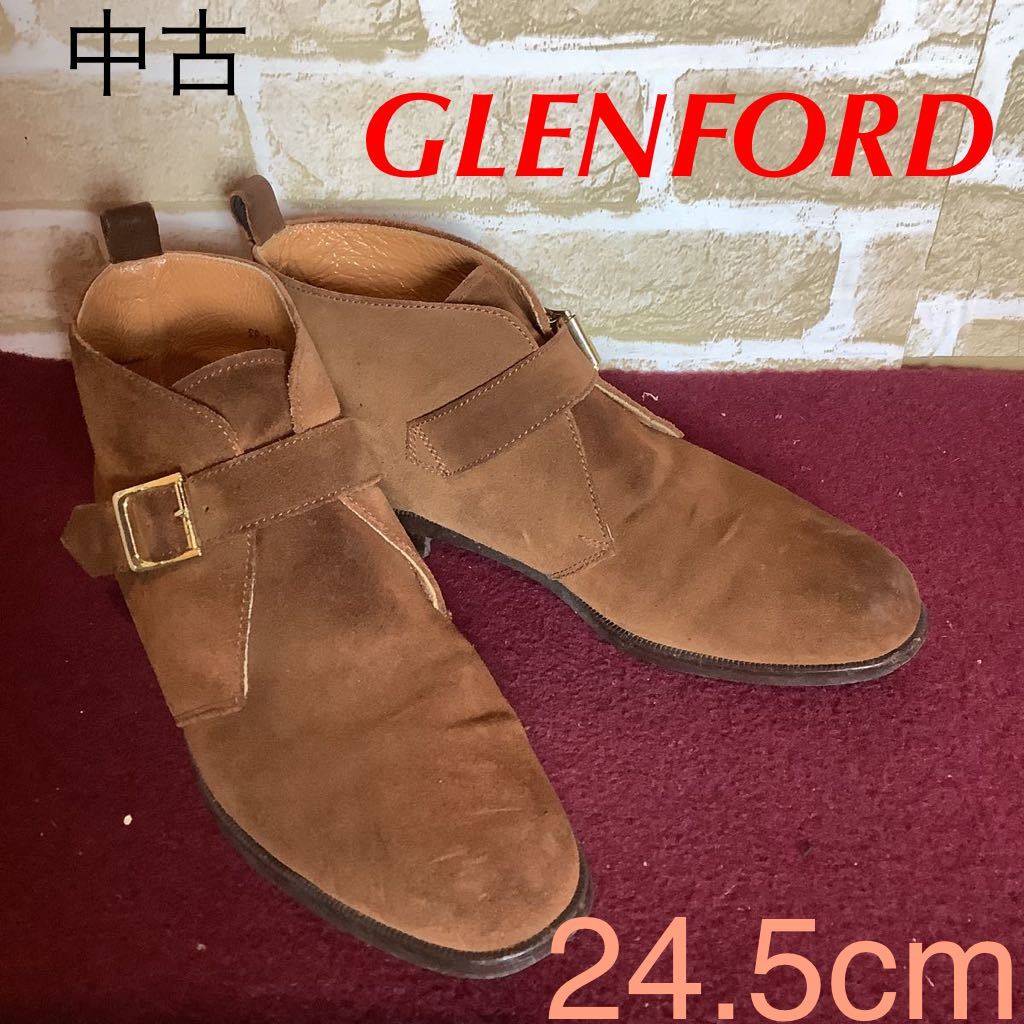 【売り切り!送料無料!】A-310 GLENFORD!チャッカブーツ!ブラウン!24.5cm!レザーブーツ!スエード!おしゃれ!ベルトデザイン!中古!拍卖