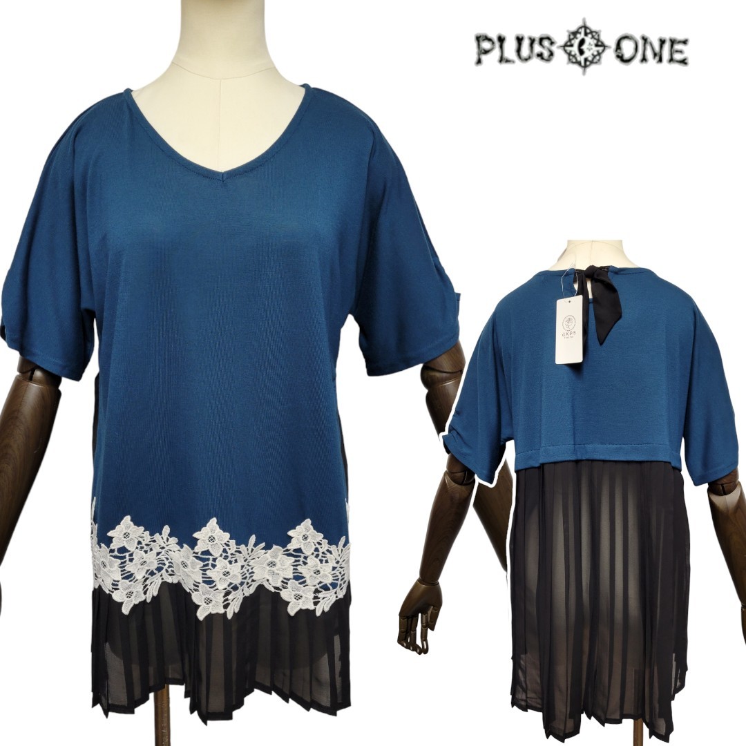 未使用【axes femme】裾プリーツ切替プルオーバー ブルーグリーン /アクシーズファム カットソー シースルー拍卖