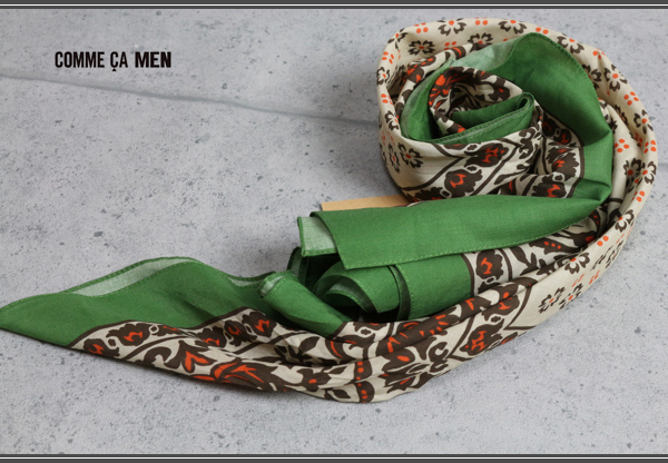 新品コムサメン イタリア製コットンスカーフ緑1.4万シルク絹綿拍卖