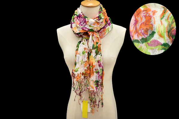 Q-1179★送料無料★新品★fruits box フルーツボックス★春夏 涼感漂う リネン100% マルチカラー 花 ボタニカル ストール M拍卖