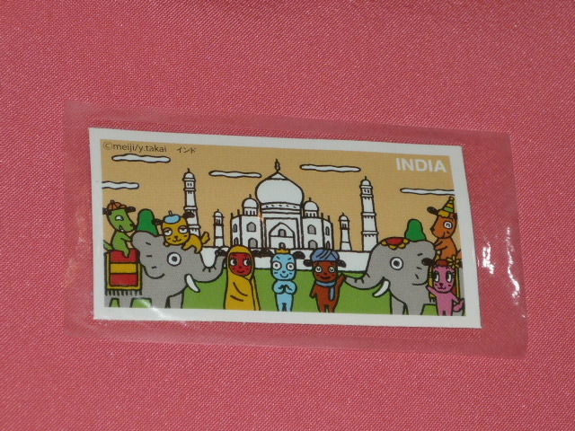 レア!カワイイ♪明治 meiji マーブルチョコレート キャラクター マーブルわんちゃん シリーズ7 シール②(4 INDIA インド)拍卖