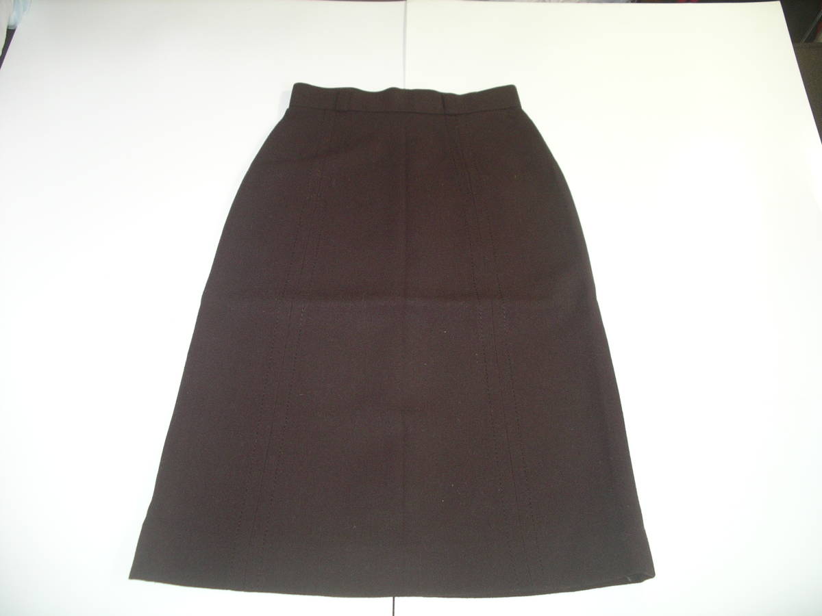サンリビエラ SunRiviera ● ロングスカート フレアーWステッチ 無地 サキソニー ブラウン L 日本製・昭和・レトロ・レア拍卖
