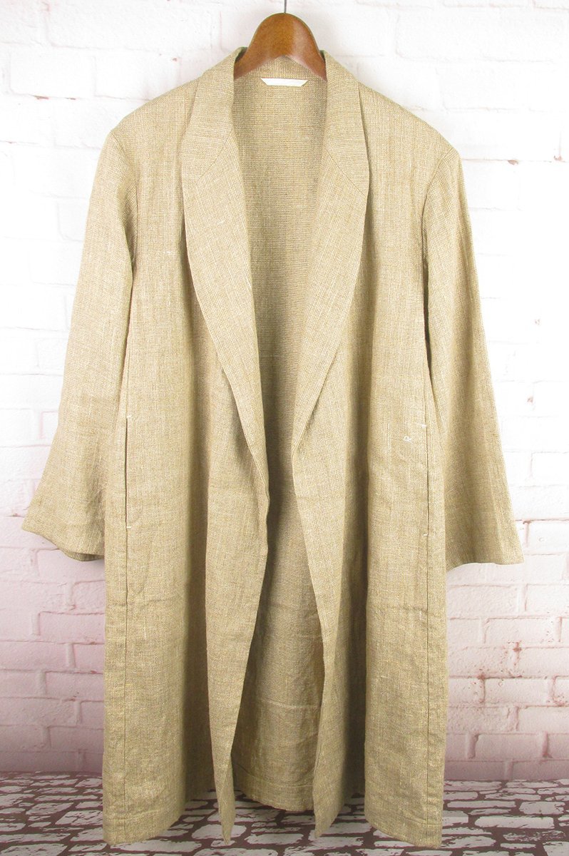 LAJ22114 45RPM ボタンレス リネン×コットン ギマミックス ショールカラー コート 0 美品 ベージュ拍卖