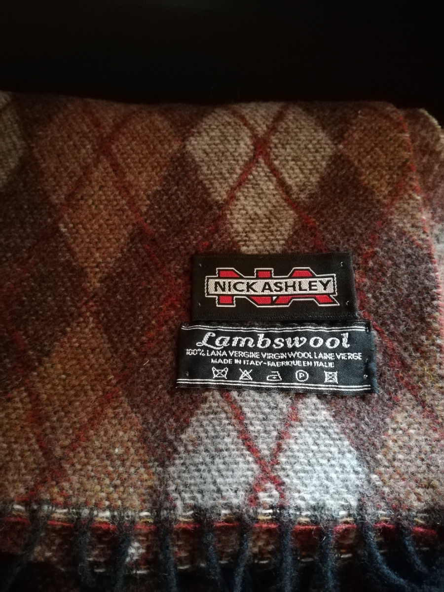 ★送料無料★イタリア製 NICK ASHLEY ニックアシュレイ アーガイル柄 マフラー ストール ラムウール ITALY拍卖
