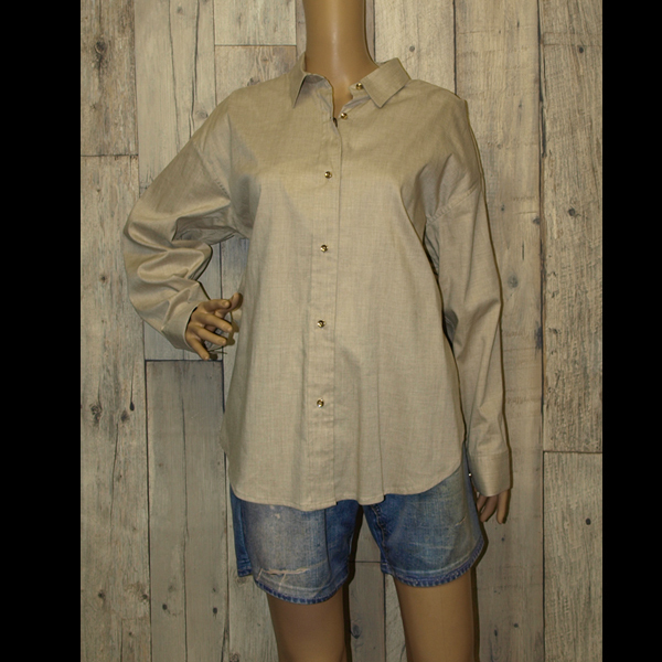 Loungedress◇ラウンジドレス・麻混合ブラウス◇ライトブラウン・未使用タグ付き Fサイズ拍卖