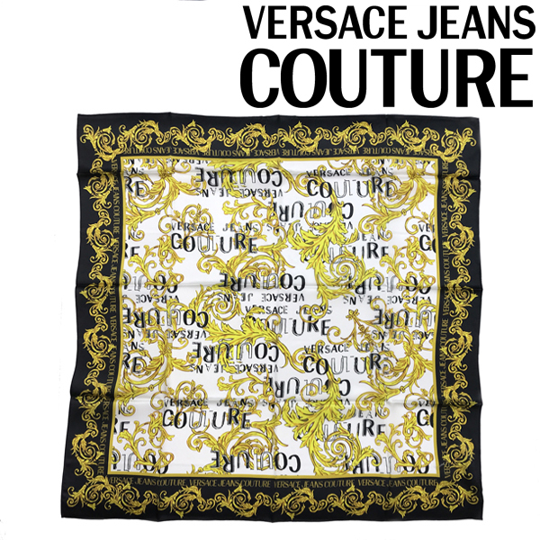 VERSACE JEANS COUTURE ベルサーチ ヴェルサーチェ スカーフ ロゴ バロッコプリント シルク ホワイト 74HA7H02-ZG151-G03拍卖