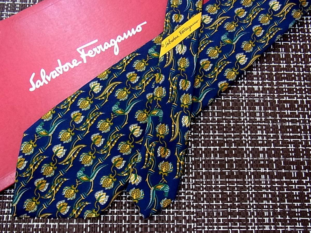 ・ω・ ★SALE★3689☆フェラガモ【鳥】ネクタイ拍卖