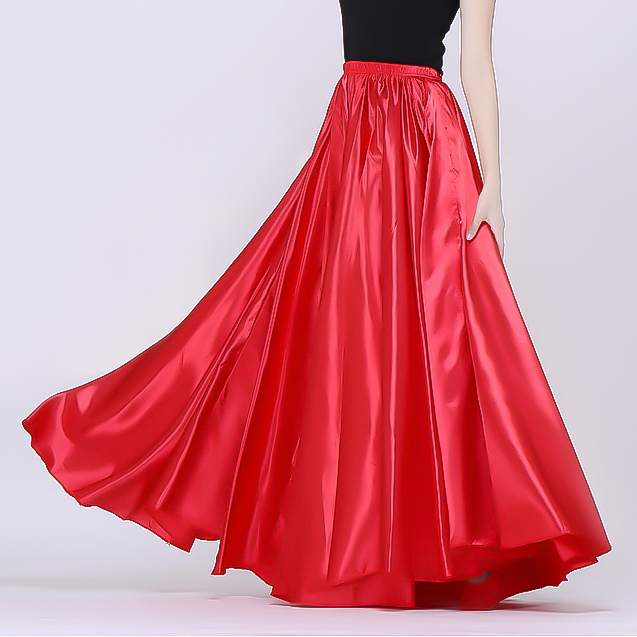 フリーサイズ つるつる サテン 舞踏用スカート 紅色 CP送料無料 国内発送 * [6024-1-0F拍卖