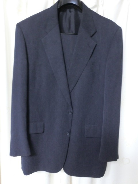 紺チェック上下Lサイズ背広名入ABLL 胴囲100 胸囲90 身長180 実寸約上着丈80 身幅58 肩幅48 下腰廻80 股上40 股下77 裾幅23 古着拍卖