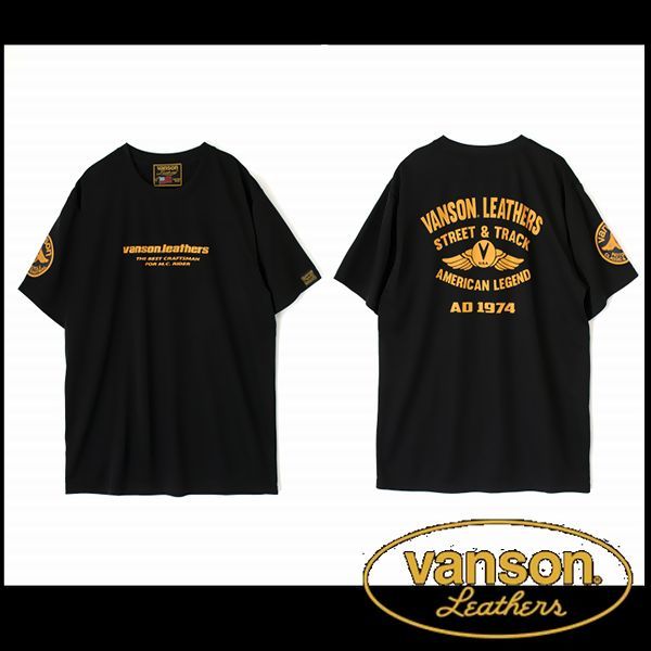 新品正規 VANSON Tシャツ 半袖Tシャツ ブラック/イエロー L VS23804S アメカジ バイカー拍卖