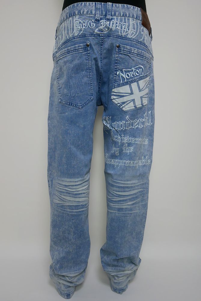 新品正規 Norton ノートン 232N1801B ストレッチ ハードケミカルウォッシュデニムパンツ ブリーチL ジーパン拍卖