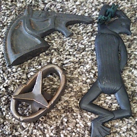 河童・馬 アイアン栓抜き・アイアン知恵の輪 3点セット★南部鉄器・鉄・インテリア・骨董拍卖