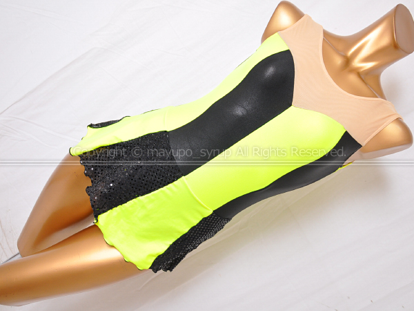 L1198-02■美品 コージプランニング タンク型 新体操レオタード イエロー×ブラック ストライプ M拍卖