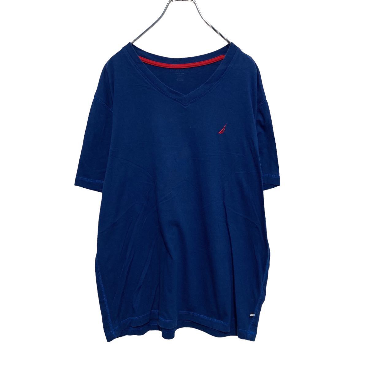 NAUTICA 半袖 Tシャツ L ネイビー レッド ワンポイント ロゴ ノーティカ Vネック ストリート 古着卸 アメリカ仕入 a504-6420拍卖