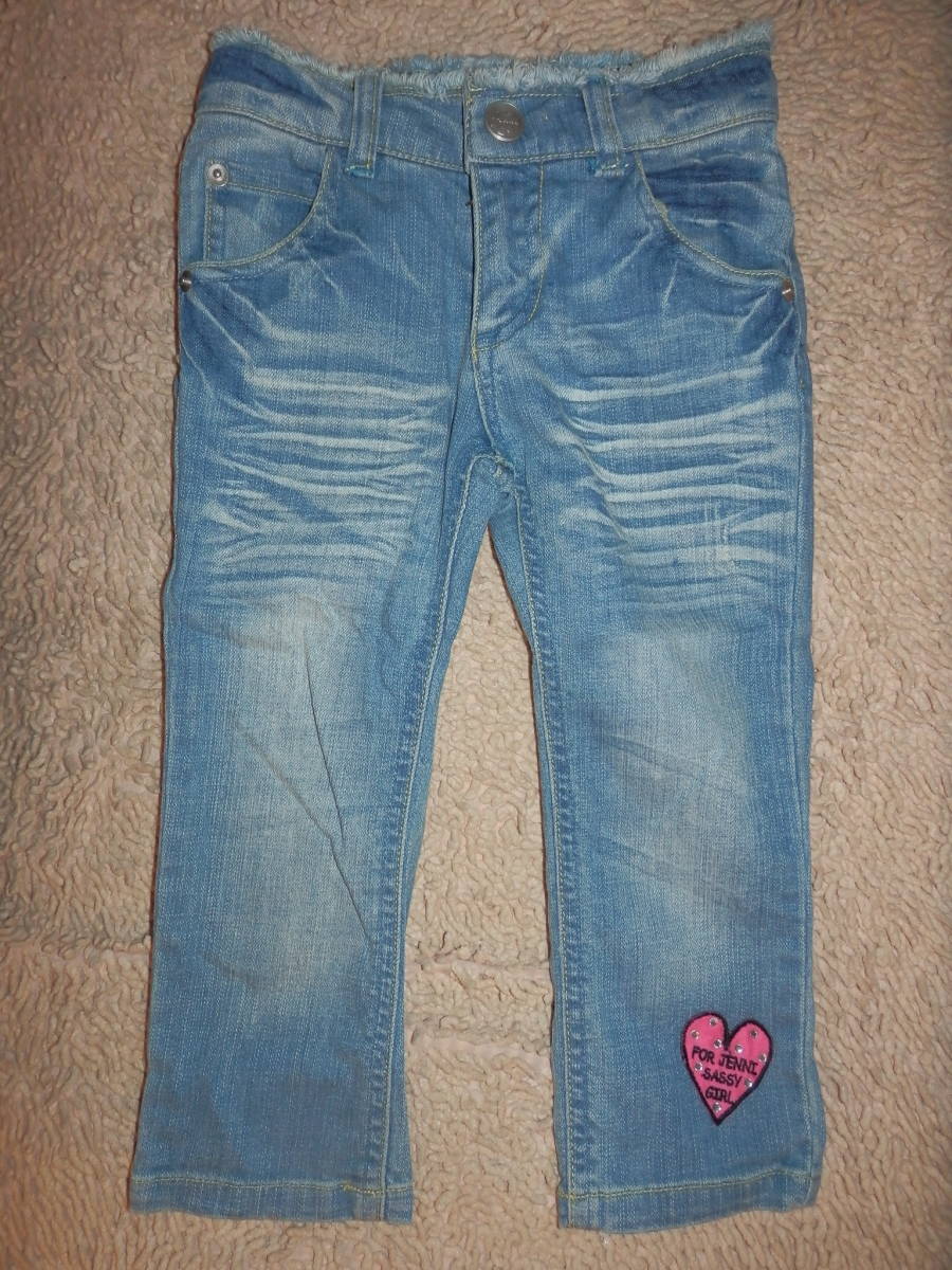 USED品★SISTER JENNI 色落ち加工 ラインストーン付き 七分丈デニム 120拍卖