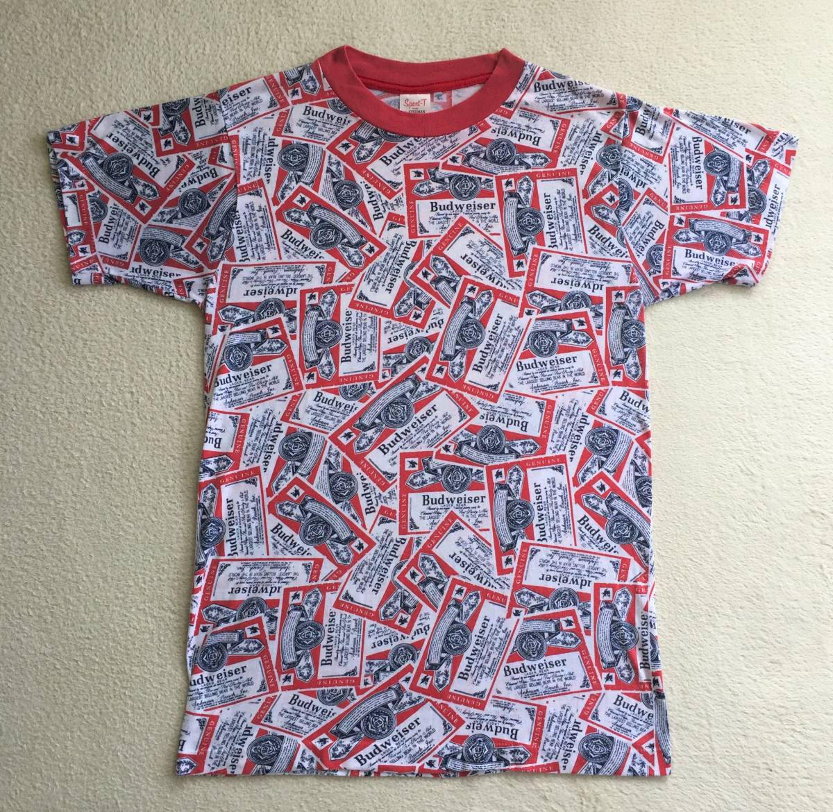 ◆ビンテージ Budweiser Beer 総柄Tシャツ Stedman USA製 バドワイザー ビール 検 STP Champion拍卖