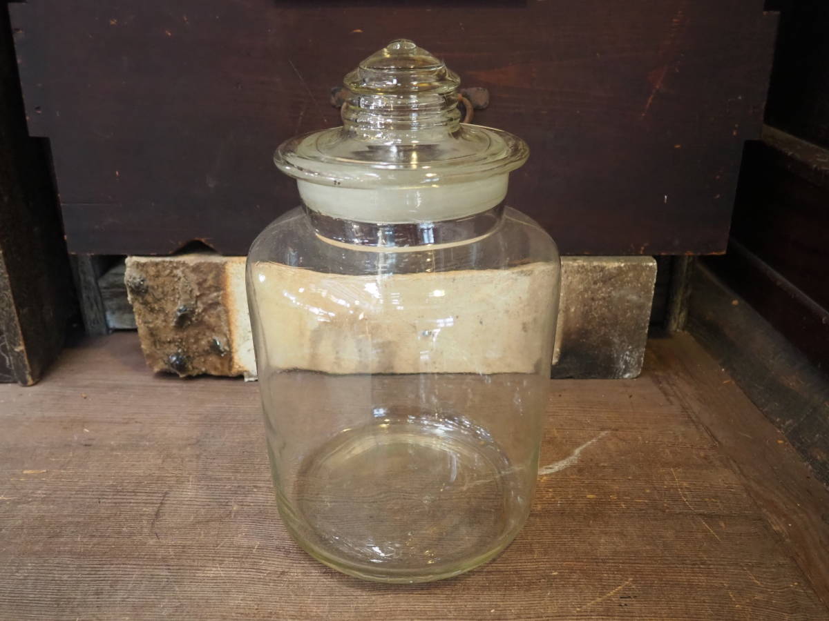 【蓋付ガラス瓶】ピクルス漬物カフェ古道具アンティーク猫瓶キャンディポット駄菓子屋インテリア米櫃ガーデニング観葉植物ドライフラワー拍卖