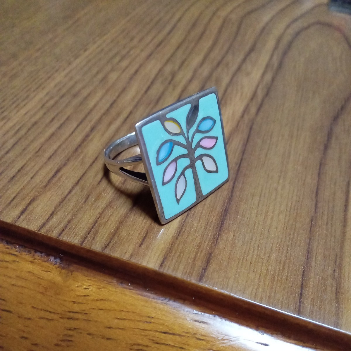 シルバーリング シェル? 七宝焼? silver925 指輪 21×21mm サイズ21号前後?拍卖