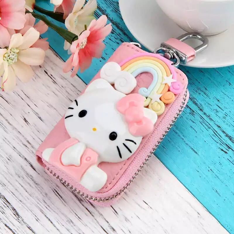 キーケース リモコン スマートキー キーケース ケース ハローキティ Hello kitty ピンク 自動車 リモコンキーケース 革 ジッパー拍卖