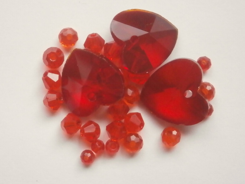 ガラスビーズ★ハート★1つ穴★レッド系★C拍卖