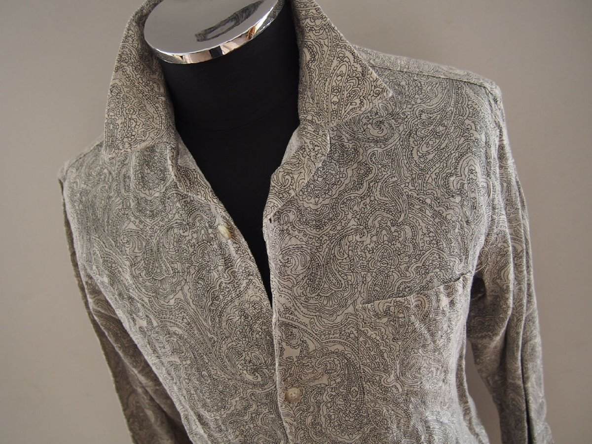 ザラマン★長袖コットンリネンシャツ★スリムフィット★オープンカラー 開襟★ペイズリー柄★裾口ドローコード★M(USAサイズ)★ZARA MAN拍卖