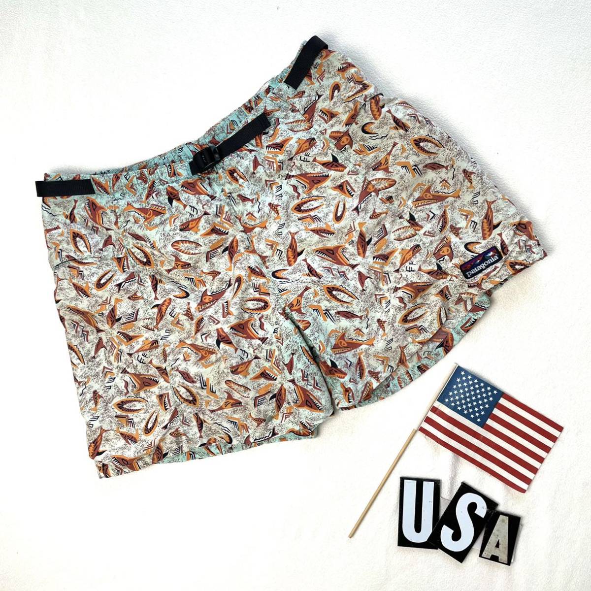 【希少】90's 波タグシャーク柄パタゴニアリバーショーツ鮫柄バギーズUSAアメリカ米国オールド古着90年代00年代ヴィンテージ拍卖