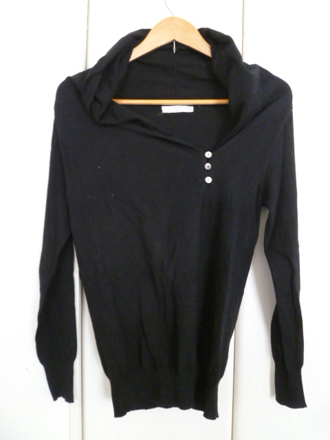 TOMORROWLAND tricot/トゥモローランド□黒ヘンリー風フード付き薄手ニット/コットン長袖トップスブラック□S1223拍卖