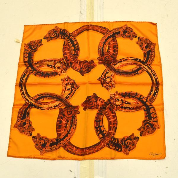 ★ カルティエ スカーフ パンサー オレンジ シルク (0220324491)拍卖