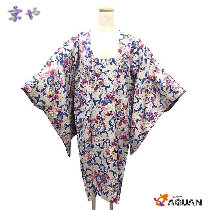 セール 京やM213 正絹 アンティーク 道行 袷 セミロング丈 唐花 着物コート 仕立て上がり リサイクル着物 中古 美品 レトロ拍卖