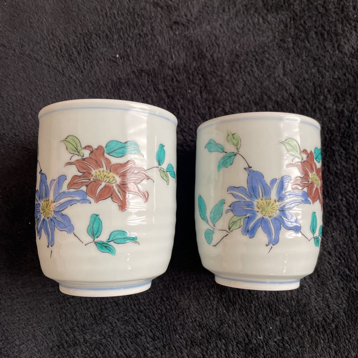 九谷焼 夫婦湯呑み ペア 湯呑み 花拍卖