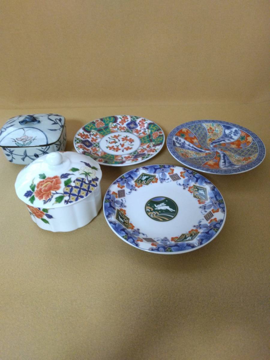 皿 蓋物 和食器 南山窯他 色絵 うさぎ祥瑞錦松梅 光峰 5点ぐみ拍卖