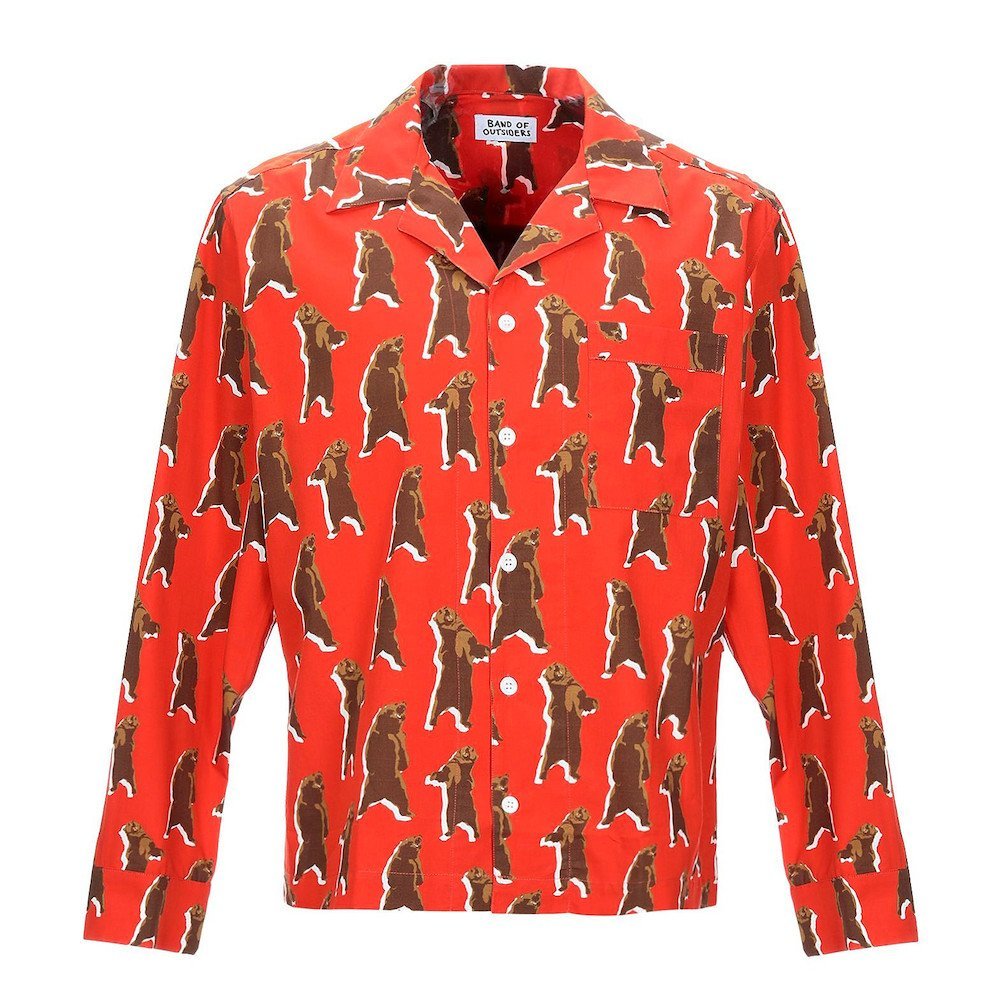 新品正規70%OFF BAND OF OUTSIDERS バンドオブアウトサイダーズ シャツ 40サイズ 赤 熊 くま プリント 春夏秋 SAFARI絶賛 ub-045拍卖