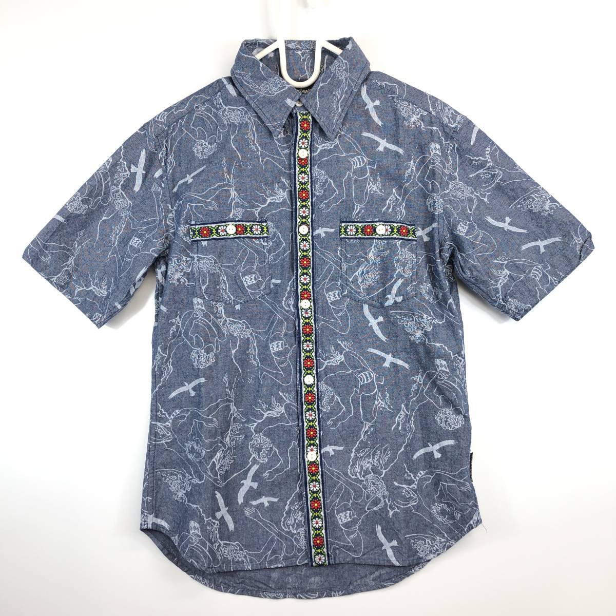 ワイルドシングス WILF THINGS 半袖 コットンボタンシャツ 柄物 Sサイズ拍卖