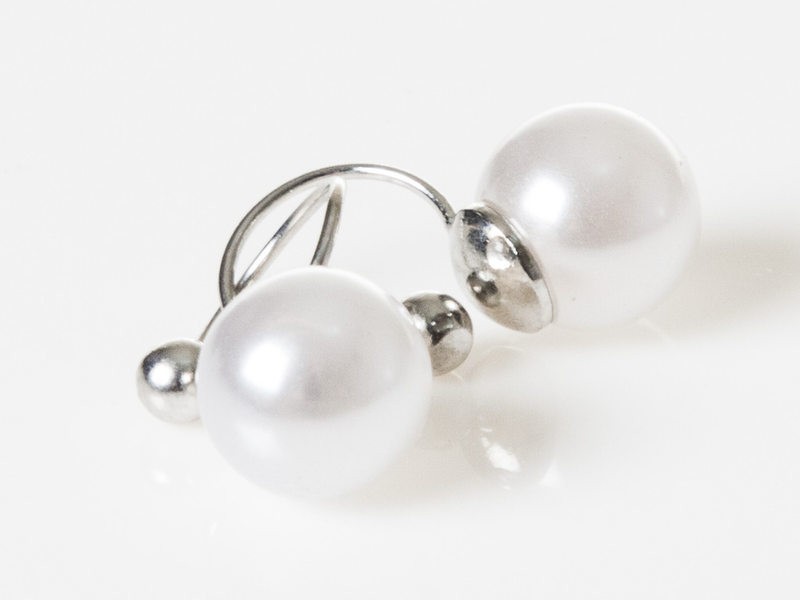 レディースファッション パールビーズ ピアス イヤーカフ イヤリング クリップ式 挟むタイプ 2個セット#ホワイト拍卖