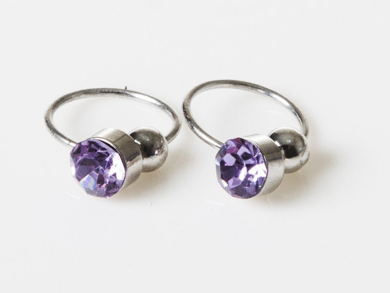 レディースファッション カラフル ラインストーン ピアス イヤーカフ イヤリング クリップ式 挟むタイプ 2個セット#パープル拍卖